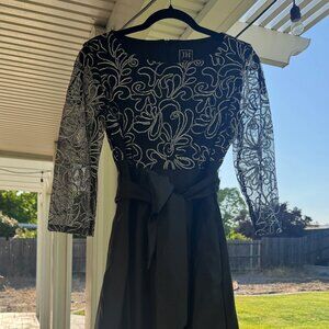 JH Evenings Dress Black and Silver 3/4 Sleeve Evening Dress
